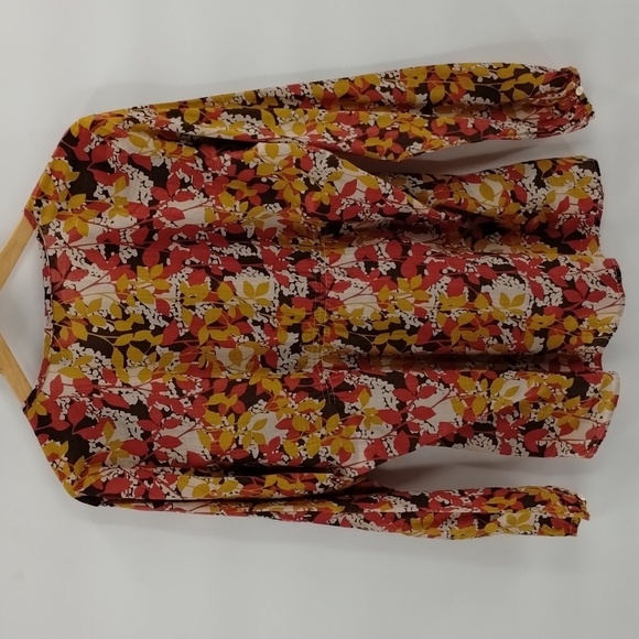 Eddie Bauer autumn colors open front peasant blouse w/tie red brown yellow - Picture 7 of 7